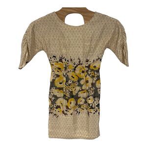 Anthropologie MEADOW RUE Dress Peppered Plena Polka Dot Floral Yellow Ivory Sz 0